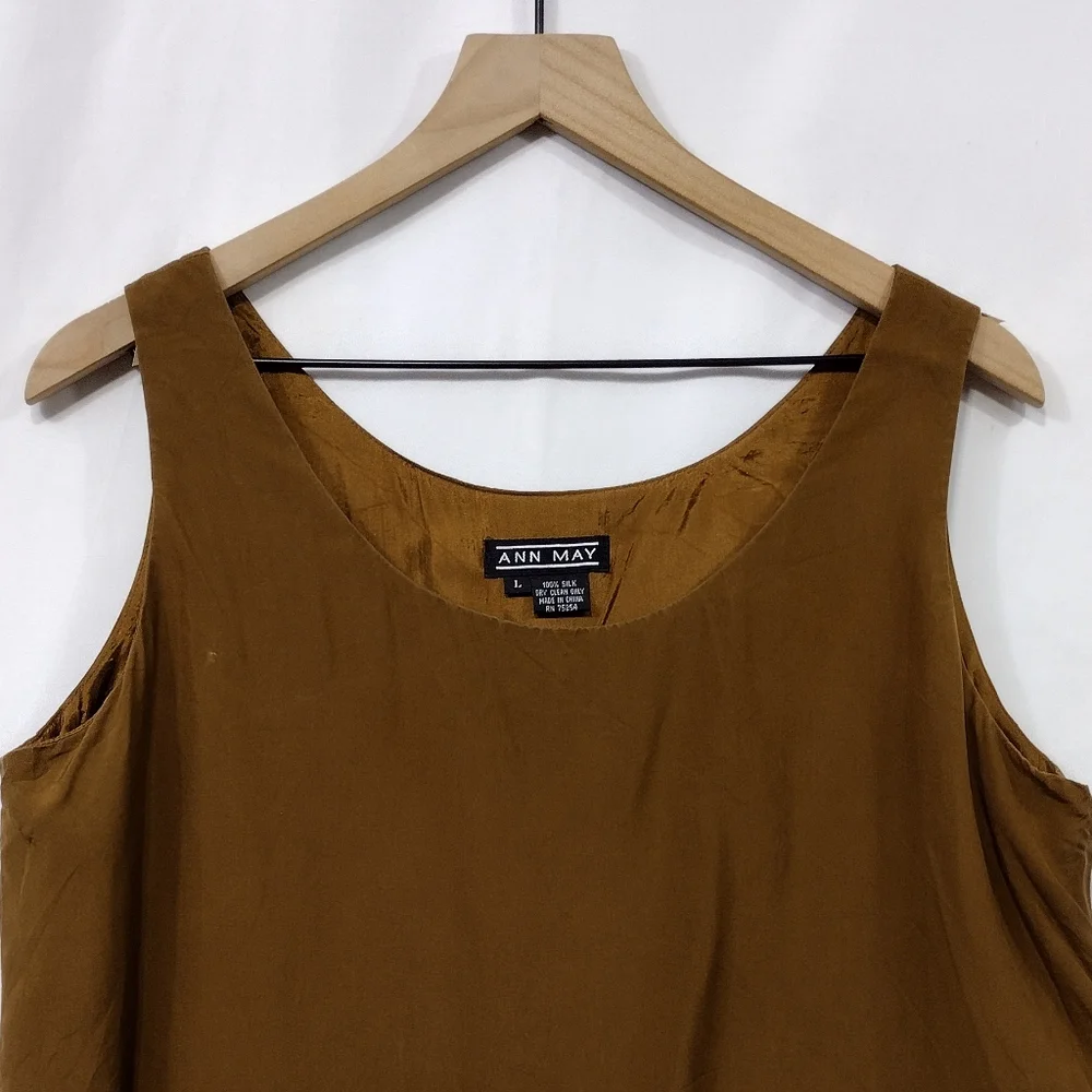 Ann May 100% Silk Tank Top Women's L Brown Boho Retro 90s Minimalist - Picture 2 of 7